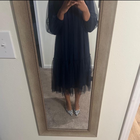 Elegant Sheer Navy Dress - Picture 5 of 5